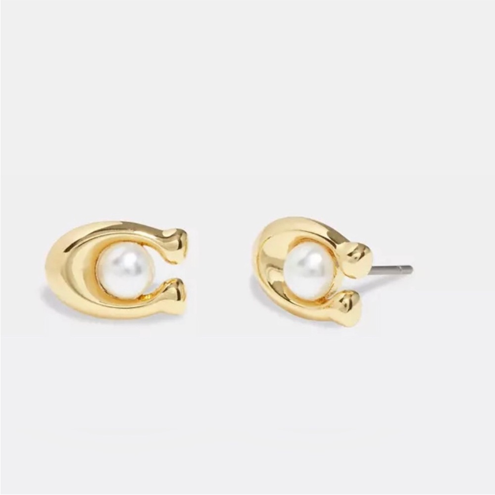 Coach Strawberry Signature Pearl Stud Earring Set NWT - Picture 2 of 4